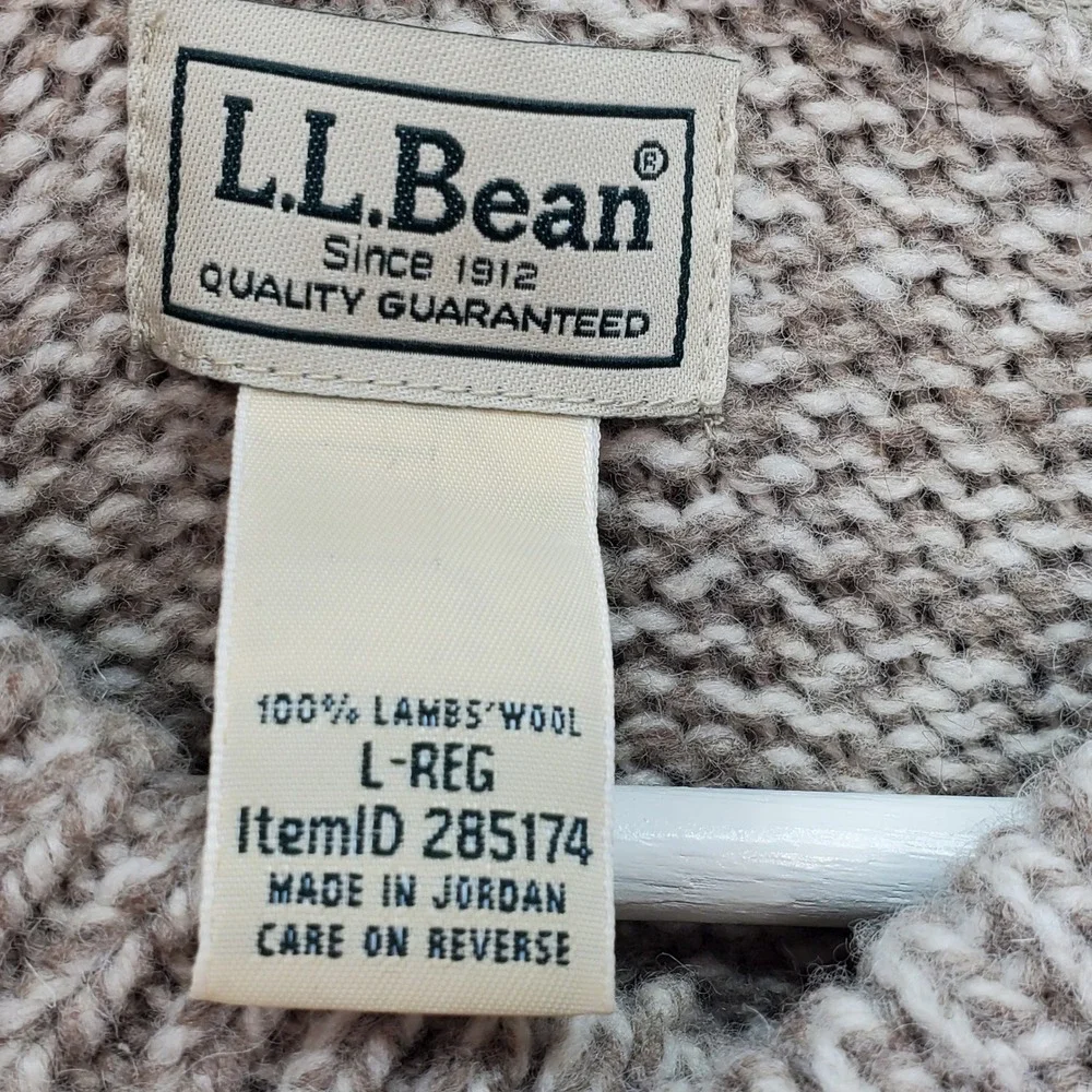 LL Bean Chunky Sweater Mens Large Tan Excellent Lambswool Knit 285174 Gorpcore